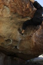 Andrew Dreher rock climbing on No One Gets Out of Here Alive (V2) in Hueco Tanks State Park and Historic Site during the Hueco Tanks Awesome Fest 2010 trip, Sunday, May 23, 2010.

Filename: SRM_20100523_10521158.JPG
Aperture: f/5.6
Shutter Speed: 1/640
Body: Canon EOS-1D Mark II
Lens: Canon EF 16-35mm f/2.8 L