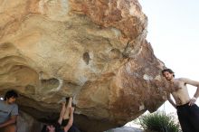 Raanan Robertson rock climbing on No One Gets Out of Here Alive (V2) in Hueco Tanks State Park and Historic Site during the Hueco Tanks Awesome Fest 2010 trip, Sunday, May 23, 2010.

Filename: SRM_20100523_10564073.JPG
Aperture: f/5.6
Shutter Speed: 1/640
Body: Canon EOS-1D Mark II
Lens: Canon EF 16-35mm f/2.8 L