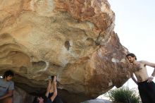 Raanan Robertson rock climbing on No One Gets Out of Here Alive (V2) in Hueco Tanks State Park and Historic Site during the Hueco Tanks Awesome Fest 2010 trip, Sunday, May 23, 2010.

Filename: SRM_20100523_10564074.JPG
Aperture: f/5.6
Shutter Speed: 1/800
Body: Canon EOS-1D Mark II
Lens: Canon EF 16-35mm f/2.8 L