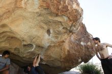 Raanan Robertson rock climbing on No One Gets Out of Here Alive (V2) in Hueco Tanks State Park and Historic Site during the Hueco Tanks Awesome Fest 2010 trip, Sunday, May 23, 2010.

Filename: SRM_20100523_10564076.JPG
Aperture: f/5.6
Shutter Speed: 1/640
Body: Canon EOS-1D Mark II
Lens: Canon EF 16-35mm f/2.8 L