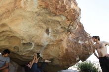 Raanan Robertson rock climbing on No One Gets Out of Here Alive (V2) in Hueco Tanks State Park and Historic Site during the Hueco Tanks Awesome Fest 2010 trip, Sunday, May 23, 2010.

Filename: SRM_20100523_10564377.JPG
Aperture: f/5.6
Shutter Speed: 1/640
Body: Canon EOS-1D Mark II
Lens: Canon EF 16-35mm f/2.8 L