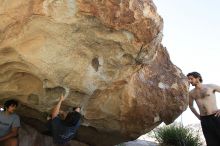 Raanan Robertson rock climbing on No One Gets Out of Here Alive (V2) in Hueco Tanks State Park and Historic Site during the Hueco Tanks Awesome Fest 2010 trip, Sunday, May 23, 2010.

Filename: SRM_20100523_10564782.JPG
Aperture: f/5.6
Shutter Speed: 1/800
Body: Canon EOS-1D Mark II
Lens: Canon EF 16-35mm f/2.8 L