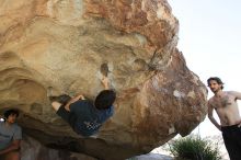 Raanan Robertson rock climbing on No One Gets Out of Here Alive (V2) in Hueco Tanks State Park and Historic Site during the Hueco Tanks Awesome Fest 2010 trip, Sunday, May 23, 2010.

Filename: SRM_20100523_10565086.JPG
Aperture: f/5.6
Shutter Speed: 1/640
Body: Canon EOS-1D Mark II
Lens: Canon EF 16-35mm f/2.8 L