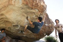 Raanan Robertson rock climbing on No One Gets Out of Here Alive (V2) in Hueco Tanks State Park and Historic Site during the Hueco Tanks Awesome Fest 2010 trip, Sunday, May 23, 2010.

Filename: SRM_20100523_10565697.JPG
Aperture: f/5.6
Shutter Speed: 1/640
Body: Canon EOS-1D Mark II
Lens: Canon EF 16-35mm f/2.8 L