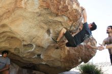 Raanan Robertson rock climbing on No One Gets Out of Here Alive (V2) in Hueco Tanks State Park and Historic Site during the Hueco Tanks Awesome Fest 2010 trip, Sunday, May 23, 2010.

Filename: SRM_20100523_10565999.JPG
Aperture: f/5.6
Shutter Speed: 1/640
Body: Canon EOS-1D Mark II
Lens: Canon EF 16-35mm f/2.8 L