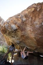 Sarah Williams rock climbing on No One Gets Out of Here Alive (V2) in Hueco Tanks State Park and Historic Site during the Hueco Tanks Awesome Fest 2010 trip, Sunday, May 23, 2010.

Filename: SRM_20100523_11011806.JPG
Aperture: f/5.6
Shutter Speed: 1/400
Body: Canon EOS-1D Mark II
Lens: Canon EF 16-35mm f/2.8 L