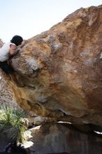 Javier Morales rock climbing on No One Gets Out of Here Alive (V2) in Hueco Tanks State Park and Historic Site during the Hueco Tanks Awesome Fest 2010 trip, Sunday, May 23, 2010.

Filename: SRM_20100523_11080500.JPG
Aperture: f/5.6
Shutter Speed: 1/500
Body: Canon EOS-1D Mark II
Lens: Canon EF 16-35mm f/2.8 L