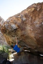 Steve Marek rock climbing on No One Gets Out of Here Alive (V2) in Hueco Tanks State Park and Historic Site during the Hueco Tanks Awesome Fest 2010 trip, Sunday, May 23, 2010.

Filename: SRM_20100523_11110417.JPG
Aperture: f/5.6
Shutter Speed: 1/500
Body: Canon EOS-1D Mark II
Lens: Canon EF 16-35mm f/2.8 L