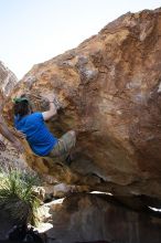 Steve Marek rock climbing on No One Gets Out of Here Alive (V2) in Hueco Tanks State Park and Historic Site during the Hueco Tanks Awesome Fest 2010 trip, Sunday, May 23, 2010.

Filename: SRM_20100523_11112423.JPG
Aperture: f/5.6
Shutter Speed: 1/500
Body: Canon EOS-1D Mark II
Lens: Canon EF 16-35mm f/2.8 L