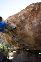 Steve Marek rock climbing on No One Gets Out of Here Alive (V2) in Hueco Tanks State Park and Historic Site during the Hueco Tanks Awesome Fest 2010 trip, Sunday, May 23, 2010.

Filename: SRM_20100523_11112926.JPG
Aperture: f/5.6
Shutter Speed: 1/500
Body: Canon EOS-1D Mark II
Lens: Canon EF 16-35mm f/2.8 L