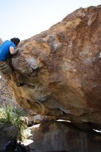 Steve Marek rock climbing on No One Gets Out of Here Alive (V2) in Hueco Tanks State Park and Historic Site during the Hueco Tanks Awesome Fest 2010 trip, Sunday, May 23, 2010.

Filename: SRM_20100523_11113528.JPG
Aperture: f/5.6
Shutter Speed: 1/500
Body: Canon EOS-1D Mark II
Lens: Canon EF 16-35mm f/2.8 L