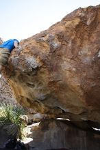 Steve Marek rock climbing on No One Gets Out of Here Alive (V2) in Hueco Tanks State Park and Historic Site during the Hueco Tanks Awesome Fest 2010 trip, Sunday, May 23, 2010.

Filename: SRM_20100523_11113829.JPG
Aperture: f/5.6
Shutter Speed: 1/500
Body: Canon EOS-1D Mark II
Lens: Canon EF 16-35mm f/2.8 L