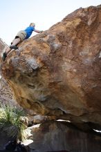 Steve Marek rock climbing on No One Gets Out of Here Alive (V2) in Hueco Tanks State Park and Historic Site during the Hueco Tanks Awesome Fest 2010 trip, Sunday, May 23, 2010.

Filename: SRM_20100523_11115634.JPG
Aperture: f/5.6
Shutter Speed: 1/500
Body: Canon EOS-1D Mark II
Lens: Canon EF 16-35mm f/2.8 L