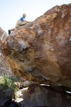 Steve Marek rock climbing on No One Gets Out of Here Alive (V2) in Hueco Tanks State Park and Historic Site during the Hueco Tanks Awesome Fest 2010 trip, Sunday, May 23, 2010.

Filename: SRM_20100523_11120538.JPG
Aperture: f/5.6
Shutter Speed: 1/500
Body: Canon EOS-1D Mark II
Lens: Canon EF 16-35mm f/2.8 L