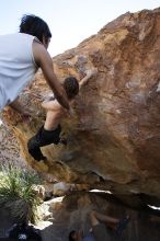 Andrew Dreher rock climbing on No One Gets Out of Here Alive (V2) in Hueco Tanks State Park and Historic Site during the Hueco Tanks Awesome Fest 2010 trip, Sunday, May 23, 2010.

Filename: SRM_20100523_11153246.JPG
Aperture: f/5.6
Shutter Speed: 1/500
Body: Canon EOS-1D Mark II
Lens: Canon EF 16-35mm f/2.8 L