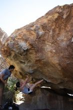 Sarah Williams rock climbing on No One Gets Out of Here Alive (V2) in Hueco Tanks State Park and Historic Site during the Hueco Tanks Awesome Fest 2010 trip, Sunday, May 23, 2010.

Filename: SRM_20100523_11171358.JPG
Aperture: f/5.6
Shutter Speed: 1/500
Body: Canon EOS-1D Mark II
Lens: Canon EF 16-35mm f/2.8 L