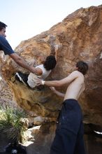 Javier Morales rock climbing on No One Gets Out of Here Alive (V2) in Hueco Tanks State Park and Historic Site during the Hueco Tanks Awesome Fest 2010 trip, Sunday, May 23, 2010.

Filename: SRM_20100523_11175265.JPG
Aperture: f/5.6
Shutter Speed: 1/500
Body: Canon EOS-1D Mark II
Lens: Canon EF 16-35mm f/2.8 L