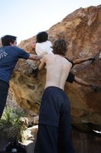 Javier Morales rock climbing on No One Gets Out of Here Alive (V2) in Hueco Tanks State Park and Historic Site during the Hueco Tanks Awesome Fest 2010 trip, Sunday, May 23, 2010.

Filename: SRM_20100523_11180568.JPG
Aperture: f/5.6
Shutter Speed: 1/500
Body: Canon EOS-1D Mark II
Lens: Canon EF 16-35mm f/2.8 L