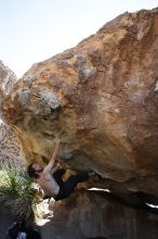 Andrew Dreher rock climbing on No One Gets Out of Here Alive (V2) in Hueco Tanks State Park and Historic Site during the Hueco Tanks Awesome Fest 2010 trip, Sunday, May 23, 2010.

Filename: SRM_20100523_11223680.JPG
Aperture: f/5.6
Shutter Speed: 1/500
Body: Canon EOS-1D Mark II
Lens: Canon EF 16-35mm f/2.8 L