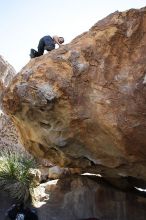 Andrew Dreher rock climbing on No One Gets Out of Here Alive (V2) in Hueco Tanks State Park and Historic Site during the Hueco Tanks Awesome Fest 2010 trip, Sunday, May 23, 2010.

Filename: SRM_20100523_11231000.JPG
Aperture: f/5.6
Shutter Speed: 1/500
Body: Canon EOS-1D Mark II
Lens: Canon EF 16-35mm f/2.8 L