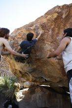 Raanan Robertson rock climbing on Pull the Pin in Hueco Tanks State Park and Historic Site during the Hueco Tanks Awesome Fest 2010 trip, Sunday, May 23, 2010.

Filename: SRM_20100523_11263226.JPG
Aperture: f/5.6
Shutter Speed: 1/500
Body: Canon EOS-1D Mark II
Lens: Canon EF 16-35mm f/2.8 L