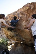 Raanan Robertson rock climbing on Pull the Pin in Hueco Tanks State Park and Historic Site during the Hueco Tanks Awesome Fest 2010 trip, Sunday, May 23, 2010.

Filename: SRM_20100523_11263228.JPG
Aperture: f/5.6
Shutter Speed: 1/500
Body: Canon EOS-1D Mark II
Lens: Canon EF 16-35mm f/2.8 L