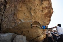 Steve Marek rock climbing in Hueco Tanks State Park and Historic Site during the Hueco Tanks Awesome Fest 2010 trip, Sunday, May 23, 2010.

Filename: SRM_20100523_11582279.JPG
Aperture: f/8.0
Shutter Speed: 1/500
Body: Canon EOS-1D Mark II
Lens: Canon EF 16-35mm f/2.8 L