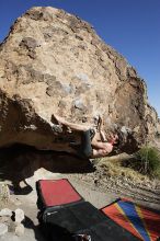 Raanan Robertson rock climbing barefoot on No One Gets Out of Here Alive (V2) in Hueco Tanks State Park and Historic Site during the Hueco Tanks Awesome Fest 2010 trip, Sunday, May 23, 2010.

Filename: SRM_20100523_18404782.JPG
Aperture: f/8.0
Shutter Speed: 1/1000
Body: Canon EOS-1D Mark II
Lens: Canon EF 16-35mm f/2.8 L