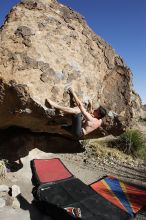 Raanan Robertson rock climbing barefoot on No One Gets Out of Here Alive (V2) in Hueco Tanks State Park and Historic Site during the Hueco Tanks Awesome Fest 2010 trip, Sunday, May 23, 2010.

Filename: SRM_20100523_18405184.JPG
Aperture: f/8.0
Shutter Speed: 1/1000
Body: Canon EOS-1D Mark II
Lens: Canon EF 16-35mm f/2.8 L