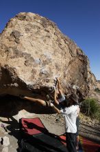 Cayce Wilson rock climbing on No One Gets Out of Here Alive (V2) in Hueco Tanks State Park and Historic Site during the Hueco Tanks Awesome Fest 2010 trip, Sunday, May 23, 2010.

Filename: SRM_20100523_18452294.JPG
Aperture: f/8.0
Shutter Speed: 1/1250
Body: Canon EOS-1D Mark II
Lens: Canon EF 16-35mm f/2.8 L