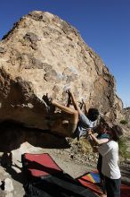 Cayce Wilson rock climbing on No One Gets Out of Here Alive (V2) in Hueco Tanks State Park and Historic Site during the Hueco Tanks Awesome Fest 2010 trip, Sunday, May 23, 2010.

Filename: SRM_20100523_18452700.JPG
Aperture: f/8.0
Shutter Speed: 1/1000
Body: Canon EOS-1D Mark II
Lens: Canon EF 16-35mm f/2.8 L