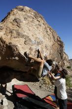 Cayce Wilson rock climbing on No One Gets Out of Here Alive (V2) in Hueco Tanks State Park and Historic Site during the Hueco Tanks Awesome Fest 2010 trip, Sunday, May 23, 2010.

Filename: SRM_20100523_18452801.JPG
Aperture: f/8.0
Shutter Speed: 1/1000
Body: Canon EOS-1D Mark II
Lens: Canon EF 16-35mm f/2.8 L