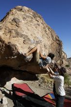 Cayce Wilson rock climbing on No One Gets Out of Here Alive (V2) in Hueco Tanks State Park and Historic Site during the Hueco Tanks Awesome Fest 2010 trip, Sunday, May 23, 2010.

Filename: SRM_20100523_18452904.JPG
Aperture: f/8.0
Shutter Speed: 1/1000
Body: Canon EOS-1D Mark II
Lens: Canon EF 16-35mm f/2.8 L