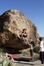 Sarah Williams rock climbing on No One Gets Out of Here Alive (V2) in Hueco Tanks State Park and Historic Site during the Hueco Tanks Awesome Fest 2010 trip, Sunday, May 23, 2010.

Filename: SRM_20100523_18465405.JPG
Aperture: f/8.0
Shutter Speed: 1/1250
Body: Canon EOS-1D Mark II
Lens: Canon EF 16-35mm f/2.8 L