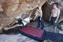 Javier Morales rock climbing in Hueco Tanks State Park and Historic Site during the Hueco Tanks Awesome Fest 2010 trip, Sunday, May 23, 2010.

Filename: SRM_20100523_19073352.JPG
Aperture: f/5.6
Shutter Speed: 1/80
Body: Canon EOS-1D Mark II
Lens: Canon EF 16-35mm f/2.8 L