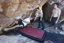 Javier Morales rock climbing in Hueco Tanks State Park and Historic Site during the Hueco Tanks Awesome Fest 2010 trip, Sunday, May 23, 2010.

Filename: SRM_20100523_19073353.JPG
Aperture: f/5.6
Shutter Speed: 1/80
Body: Canon EOS-1D Mark II
Lens: Canon EF 16-35mm f/2.8 L