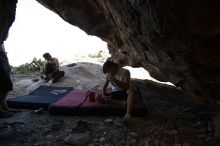 Javier Morales rock climbing in Hueco Tanks State Park and Historic Site during the Hueco Tanks Awesome Fest 2010 trip, Sunday, May 23, 2010.

Filename: SRM_20100523_19081954.JPG
Aperture: f/5.6
Shutter Speed: 1/200
Body: Canon EOS-1D Mark II
Lens: Canon EF 16-35mm f/2.8 L