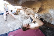 Andrew Dreher rock climbing in Hueco Tanks State Park and Historic Site during the Hueco Tanks Awesome Fest 2010 trip, Sunday, May 23, 2010.

Filename: SRM_20100523_19132179.JPG
Aperture: f/4.0
Shutter Speed: 1/80
Body: Canon EOS-1D Mark II
Lens: Canon EF 16-35mm f/2.8 L