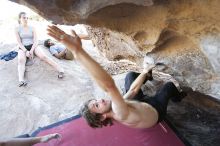 Andrew Dreher rock climbing in Hueco Tanks State Park and Historic Site during the Hueco Tanks Awesome Fest 2010 trip, Sunday, May 23, 2010.

Filename: SRM_20100523_19132180.JPG
Aperture: f/4.0
Shutter Speed: 1/80
Body: Canon EOS-1D Mark II
Lens: Canon EF 16-35mm f/2.8 L