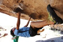 Javier Morales rock climbing on Mexican Chicken (V6) in Hueco Tanks State Park and Historic Site during the Hueco Tanks Awesome Fest 2010 trip, Monday, May 24, 2010.

Filename: SRM_20100524_11552197.JPG
Aperture: f/4.0
Shutter Speed: 1/2000
Body: Canon EOS-1D Mark II
Lens: Canon EF 16-35mm f/2.8 L