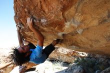 Javier Morales rock climbing on Mexican Chicken (V6) in Hueco Tanks State Park and Historic Site during the Hueco Tanks Awesome Fest 2010 trip, Monday, May 24, 2010.

Filename: SRM_20100524_11553399.JPG
Aperture: f/4.0
Shutter Speed: 1/1250
Body: Canon EOS-1D Mark II
Lens: Canon EF 16-35mm f/2.8 L