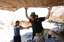 Steve Marek rock climbing on Mexican Chicken (V6) in Hueco Tanks State Park and Historic Site during the Hueco Tanks Awesome Fest 2010 trip, Monday, May 24, 2010.

Filename: SRM_20100524_12051504.JPG
Aperture: f/4.0
Shutter Speed: 1/2500
Body: Canon EOS-1D Mark II
Lens: Canon EF 16-35mm f/2.8 L