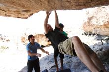 Steve Marek rock climbing on Mexican Chicken (V6) in Hueco Tanks State Park and Historic Site during the Hueco Tanks Awesome Fest 2010 trip, Monday, May 24, 2010.

Filename: SRM_20100524_12062707.JPG
Aperture: f/4.0
Shutter Speed: 1/2500
Body: Canon EOS-1D Mark II
Lens: Canon EF 16-35mm f/2.8 L