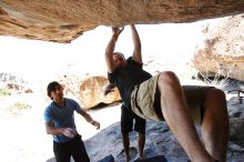 Steve Marek rock climbing on Mexican Chicken (V6) in Hueco Tanks State Park and Historic Site during the Hueco Tanks Awesome Fest 2010 trip, Monday, May 24, 2010.

Filename: SRM_20100524_12062908.JPG
Aperture: f/4.0
Shutter Speed: 1/2500
Body: Canon EOS-1D Mark II
Lens: Canon EF 16-35mm f/2.8 L