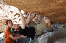 Steve Marek rock climbing on Mexican Chicken (V6) in Hueco Tanks State Park and Historic Site during the Hueco Tanks Awesome Fest 2010 trip, Monday, May 24, 2010.

Filename: SRM_20100524_12131012.JPG
Aperture: f/4.0
Shutter Speed: 1/640
Body: Canon EOS-1D Mark II
Lens: Canon EF 16-35mm f/2.8 L