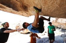 Javier Morales rock climbing on Mexican Chicken (V6) in Hueco Tanks State Park and Historic Site during the Hueco Tanks Awesome Fest 2010 trip, Monday, May 24, 2010.

Filename: SRM_20100524_12144915.JPG
Aperture: f/4.0
Shutter Speed: 1/2500
Body: Canon EOS-1D Mark II
Lens: Canon EF 16-35mm f/2.8 L