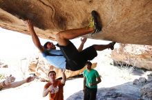 Javier Morales rock climbing on Mexican Chicken (V6) in Hueco Tanks State Park and Historic Site during the Hueco Tanks Awesome Fest 2010 trip, Monday, May 24, 2010.

Filename: SRM_20100524_12145317.JPG
Aperture: f/4.0
Shutter Speed: 1/2000
Body: Canon EOS-1D Mark II
Lens: Canon EF 16-35mm f/2.8 L