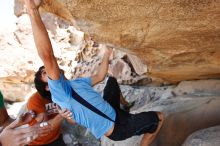 Javier Morales rock climbing on Mexican Chicken (V6) in Hueco Tanks State Park and Historic Site during the Hueco Tanks Awesome Fest 2010 trip, Monday, May 24, 2010.

Filename: SRM_20100524_12173921.JPG
Aperture: f/4.0
Shutter Speed: 1/400
Body: Canon EOS-1D Mark II
Lens: Canon EF 16-35mm f/2.8 L