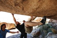 Steve Marek rock climbing on Mexican Chicken (V6) in Hueco Tanks State Park and Historic Site during the Hueco Tanks Awesome Fest 2010 trip, Monday, May 24, 2010.

Filename: SRM_20100524_12202927.JPG
Aperture: f/4.0
Shutter Speed: 1/500
Body: Canon EOS-1D Mark II
Lens: Canon EF 16-35mm f/2.8 L