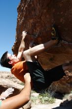 Raanan Robertson rock climbing on Mexican Chicken (V6) in Hueco Tanks State Park and Historic Site during the Hueco Tanks Awesome Fest 2010 trip, Monday, May 24, 2010.

Filename: SRM_20100524_12250128.JPG
Aperture: f/4.0
Shutter Speed: 1/5000
Body: Canon EOS-1D Mark II
Lens: Canon EF 16-35mm f/2.8 L